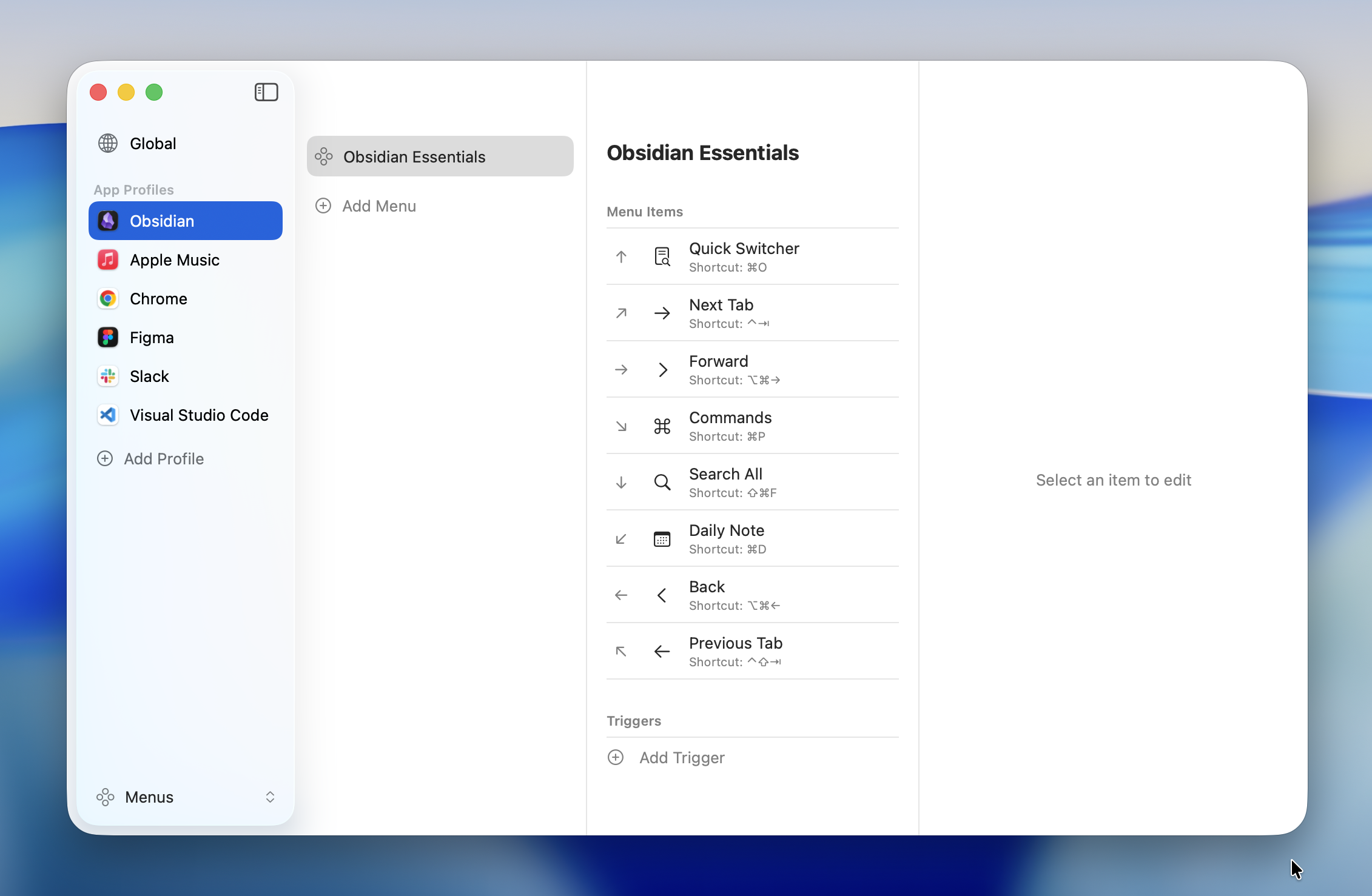 Switching menus with App Profiles
