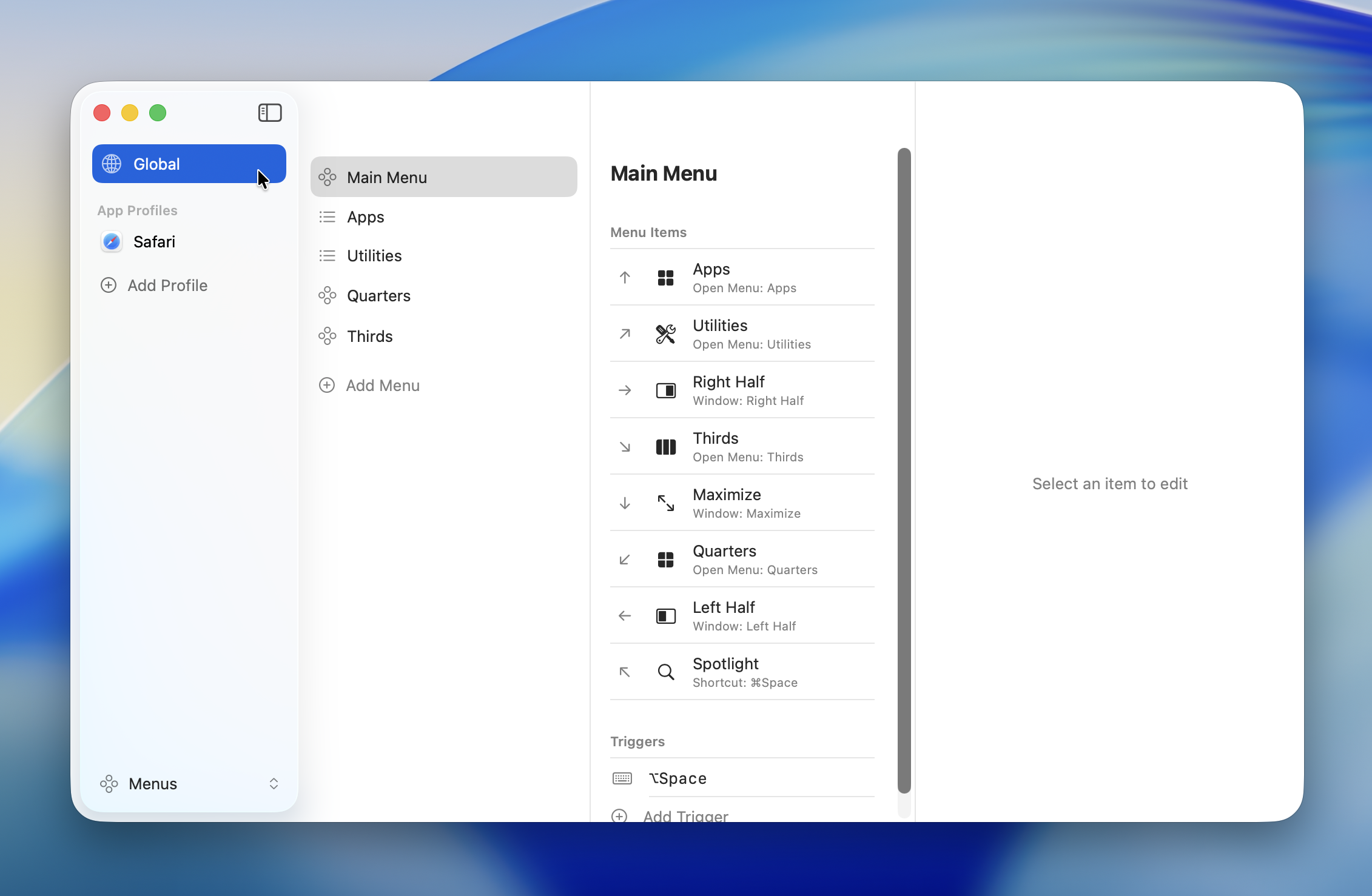 App Profiles settings screen