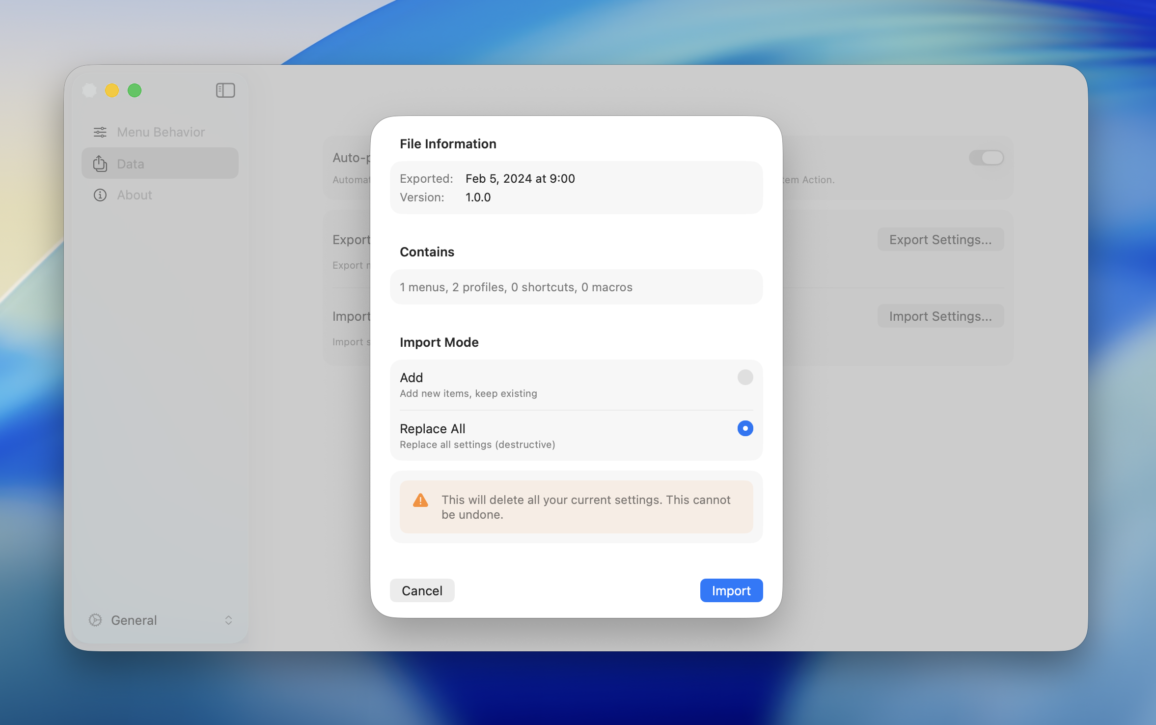 Replace All mode with warning