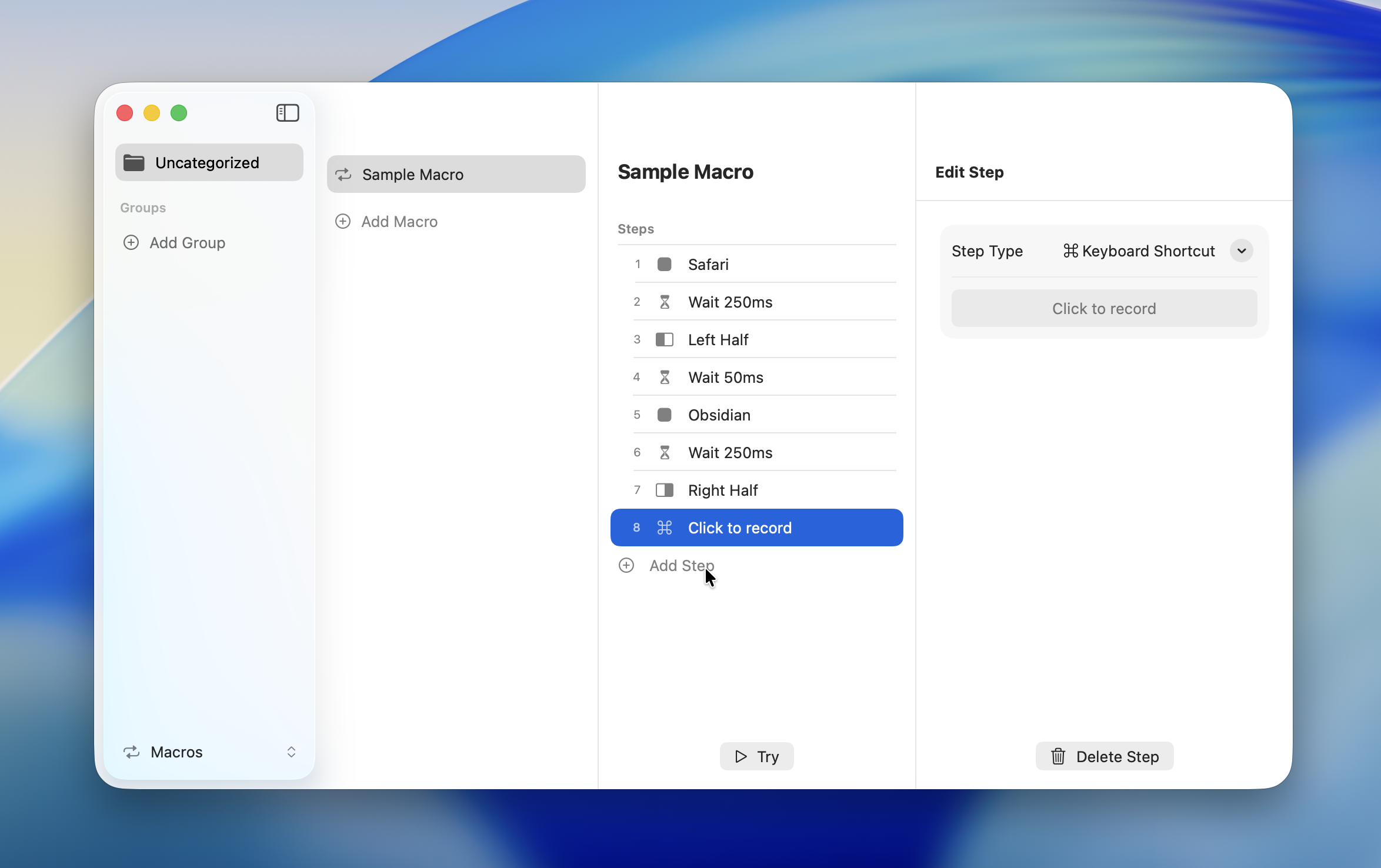 Adding and editing steps